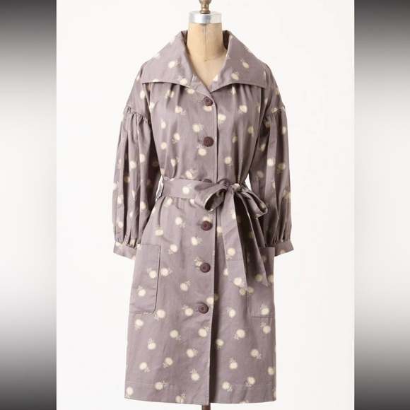 Anthropologie | Elevenses Novelty Print Floral Wrap Trench Coat Size 4 Purple - Picture 2 of 10